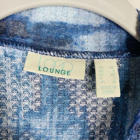 LOGO Lounge Lori Goldstein Sz XS Abstract Print Cloud Waffle Mock Neck Top Blue - Picture 3 of 5